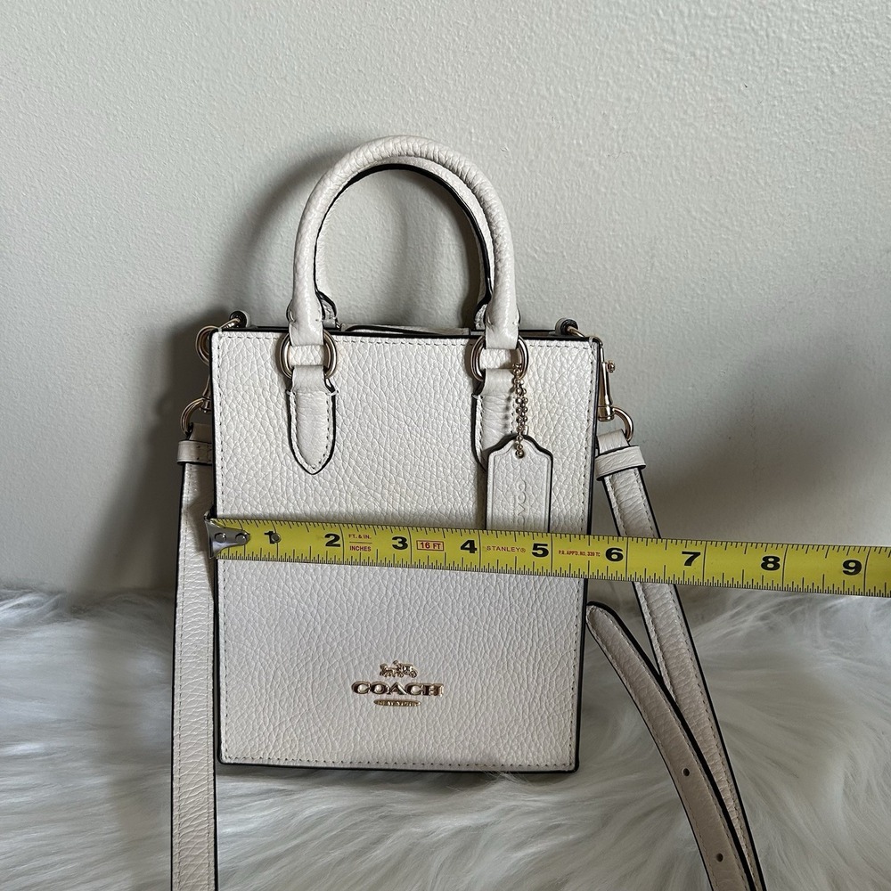 Coach North South Mini Tote Chalk White Pebbled Leather Crossbody Bag Excellent - Picture 7 of 9
